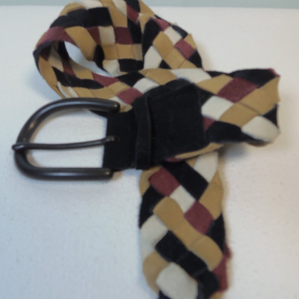 DKNY Suede Multi Colored Braided Belt W/Brass Buckle 43" Waist BoHo Hippie Rodeo